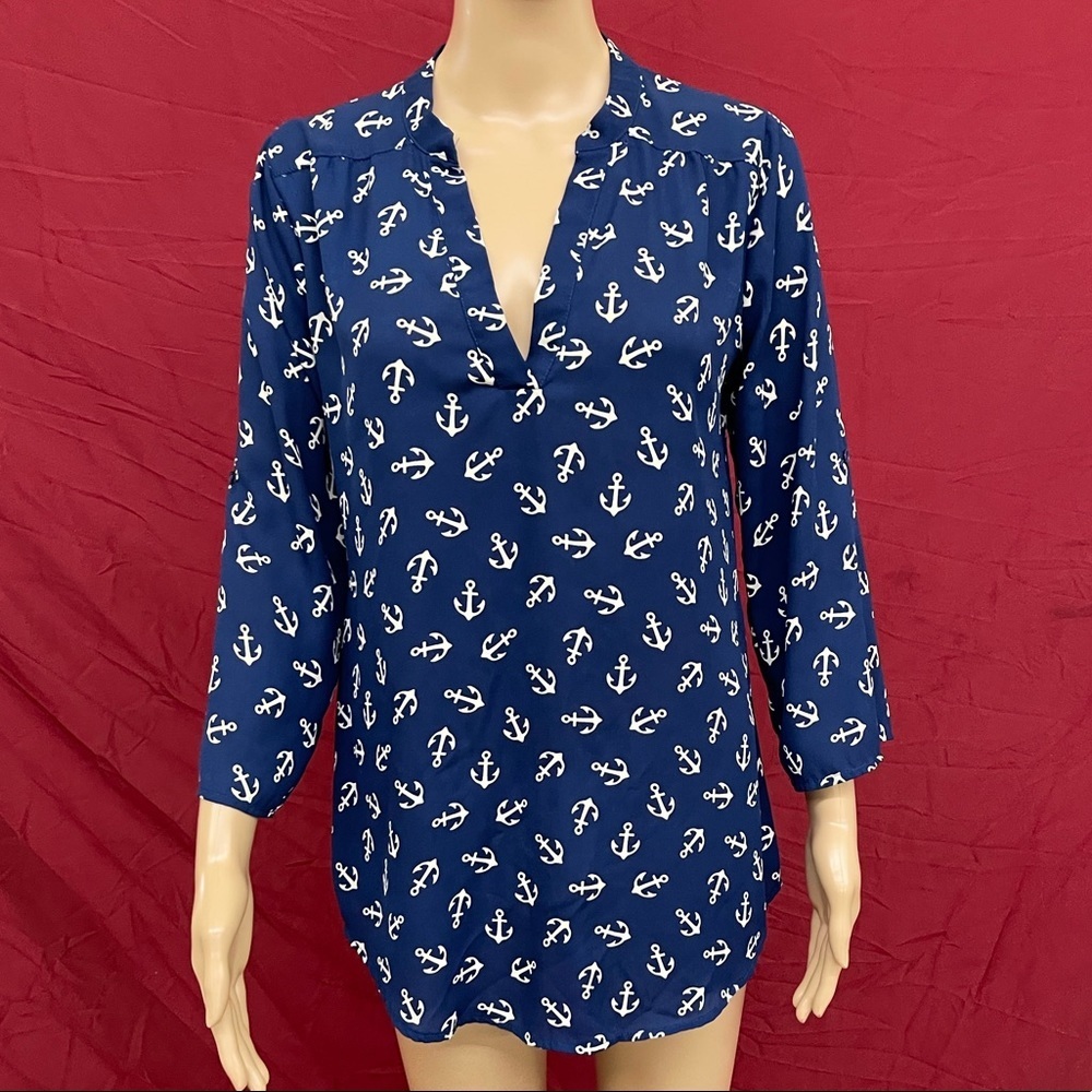 Liberty Love Anchor blouse with mandarin collar size small